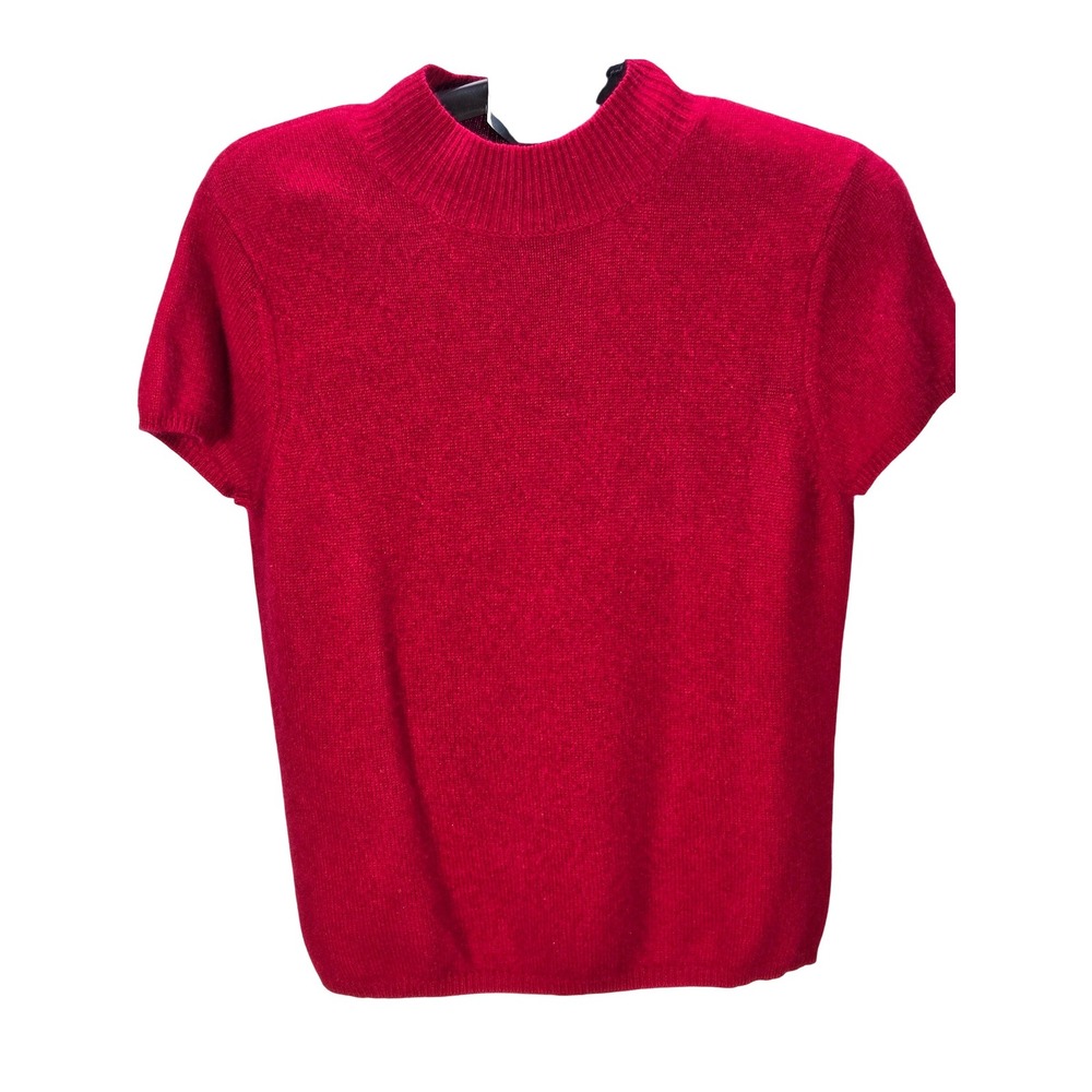 Women's VTG Large Red Cashmere Silk Blend Short Sleeve Mock Neck Sweater Talbots